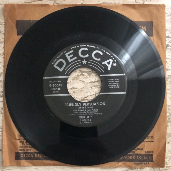 Four Aces Friendly Persuasion/You Can't Run Away From It Vinyl 45 Record '56 - Picture 5 of 8